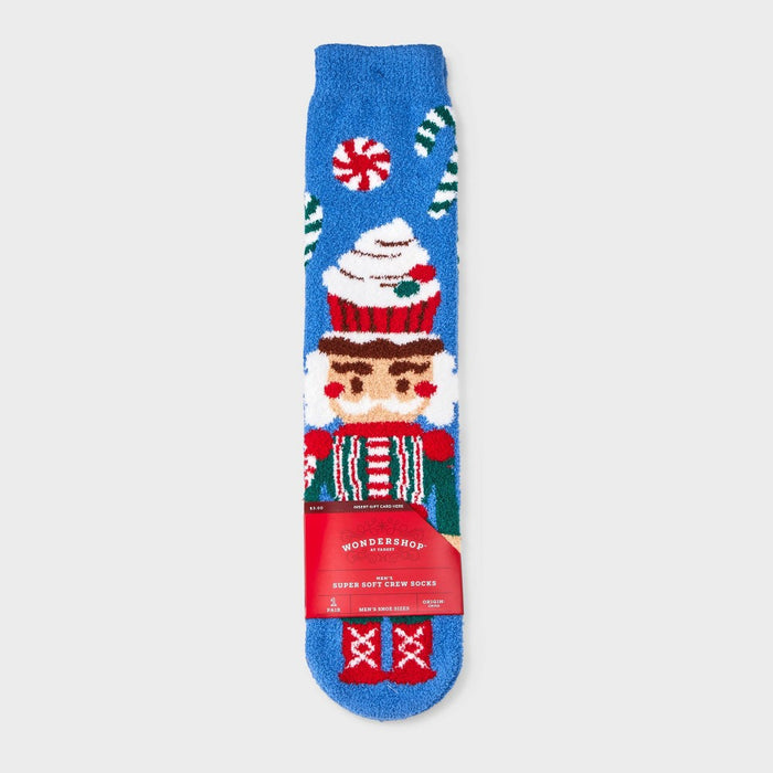 Men's Candy Nutcracker Cozy Crew Socks with Gift Card Holder - Wondershop Blue 6-12