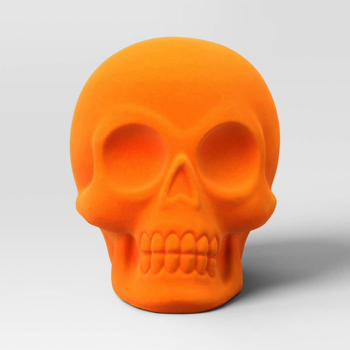6.5" Plastic Flocked Skull Neon Orange Halloween Decorative Sculpture - Hyde & EEK! Boutique