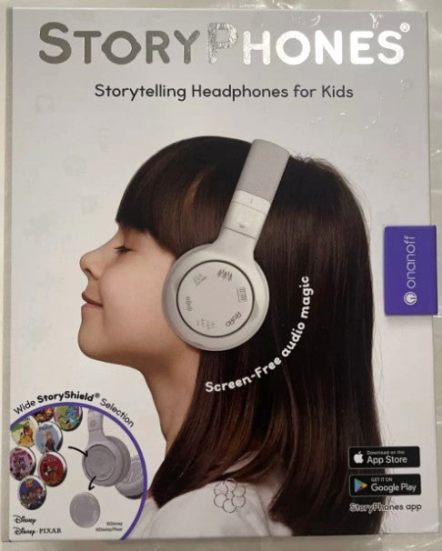 StoryPhones Storytelling Bluetooth Wireless Kids Headphones Intro Bundle with ZenDisk and PlayShield - White