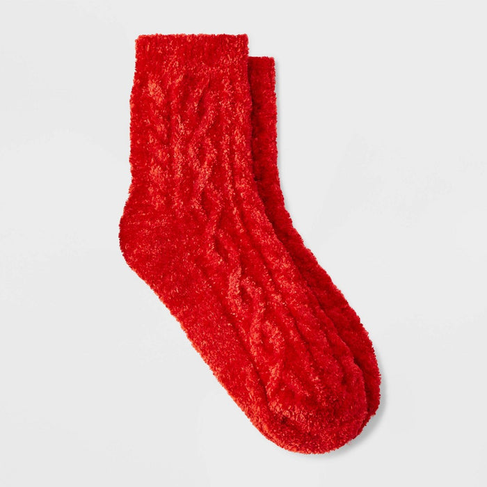 Women's Cable Chenille Crew Socks - Auden Red 4-10
