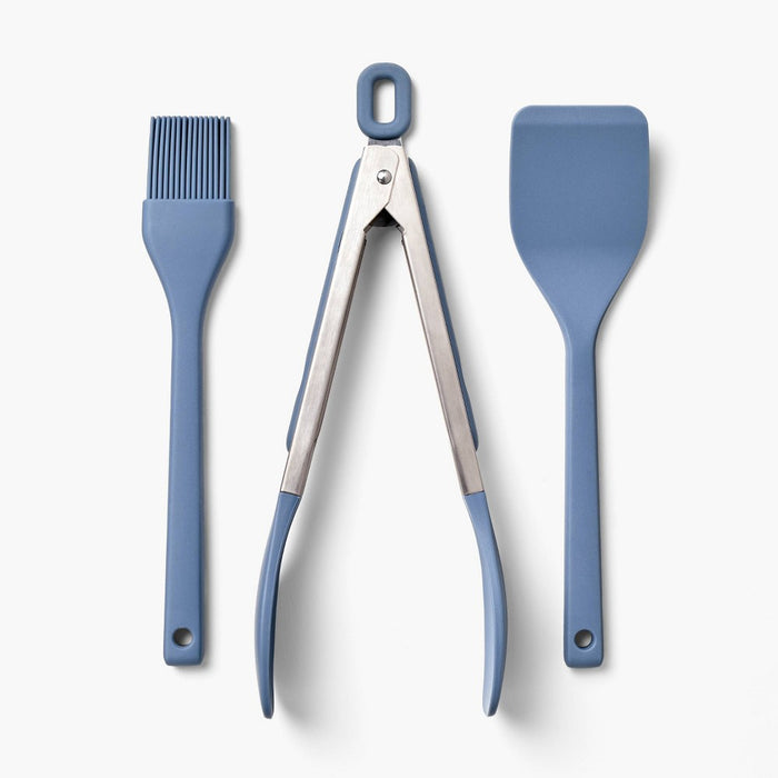 3pc Silicone Mini Turner Basting Brush and Tongs Set Blue - Figmint: Kitchen Utensils, Dishwasher-Safe, Adult Use