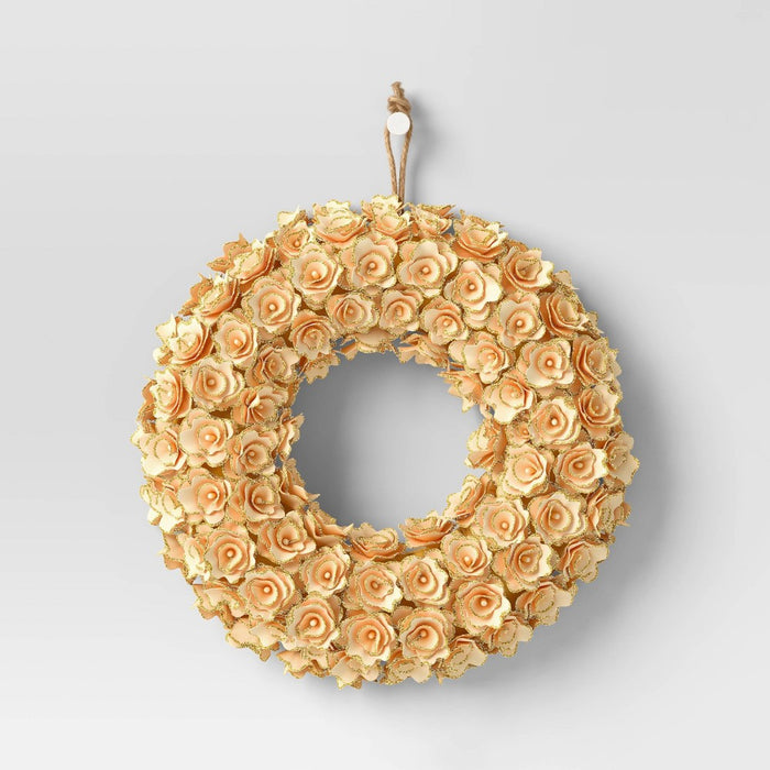 Curled Wood Glitter Wreath Gold - Threshold (LOCAL PICKUP ONLY)
