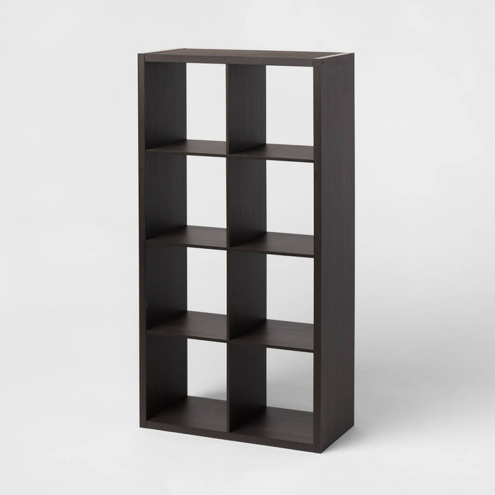 8 Cube Organizer Black Oak - Brightroom: Wood Laminate Bookshelf, 4 Shelves, 8 Cubbies, 57.8" H, 30" W, 14.6" D (LOCAL PICKUP ONLY)
