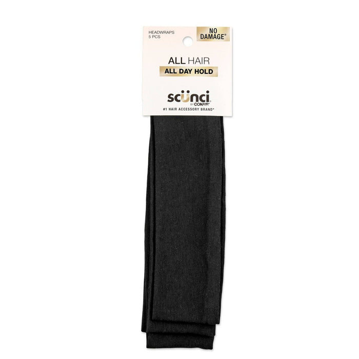 scunci No Damage Stretch Fabric Headbands - Black - All Hair - 5pk