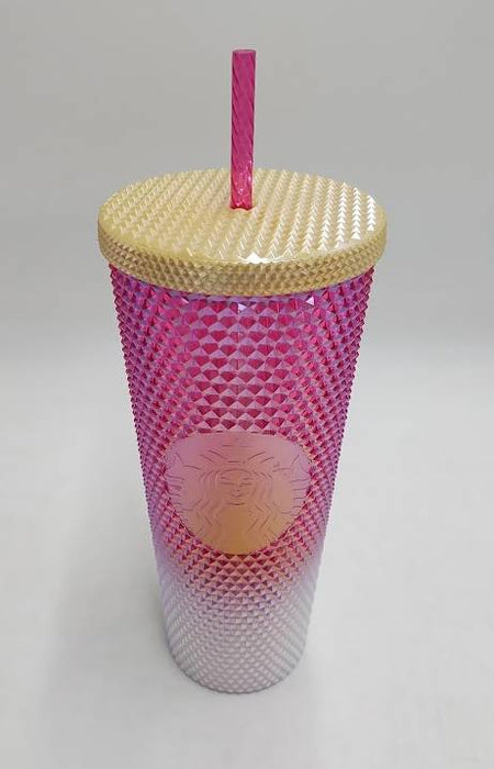 Starbucks Chrome Pink & White Studded Ombre Venti Cold Cup 24 oz