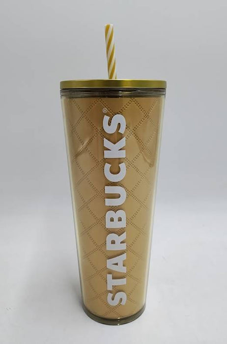 STARBUCKS 2024 Holiday Gold Metallic Quilt 24oz Venti Cold Cup