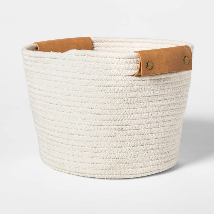 Decorative Coiled Rope Square Base Tapered Basket Medium White 11" - Threshold