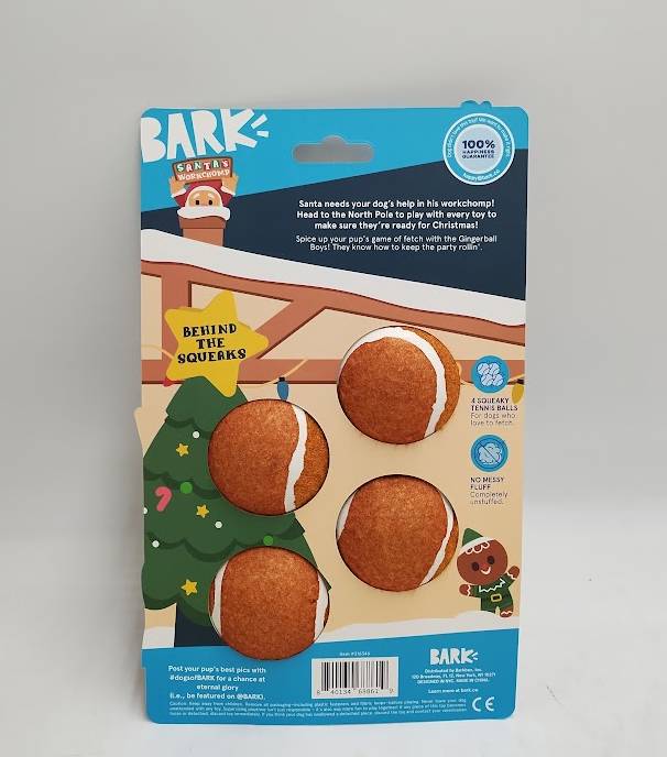 BARK Holiday Santa's Workchomp Gingerball Boys Dog Ball Toy