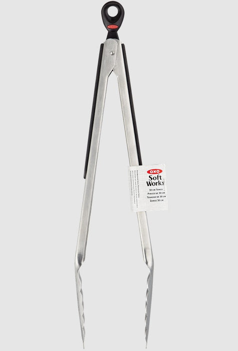 OXO 12" Tongs: Stainless Steel Kitchen Tongs with Locking Mechanism, Dishwasher-Safe, Light Silver