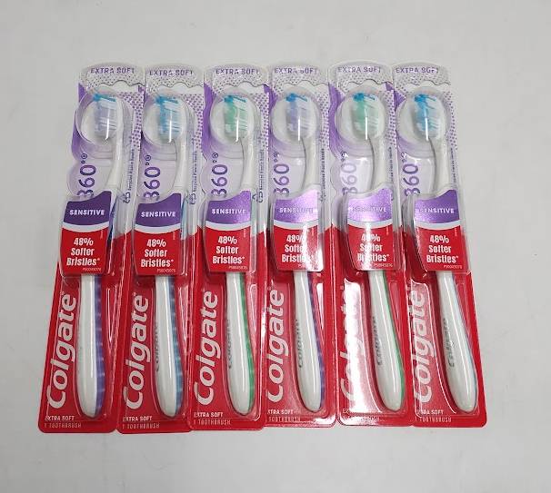 6 PACK !! Colgate 360 Sensitive Teeth Toothbrush with Tongue - Extra Soft
