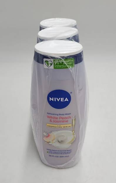 3 PACK !! NIVEA Refreshing Body Wash White Peach & Jasmine - 20 fl oz