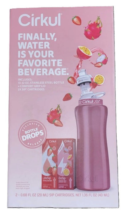 Cirkul Stainless Steel Rose Gold Bottle with Lid and 2 Flavor Cartridges - 32oz