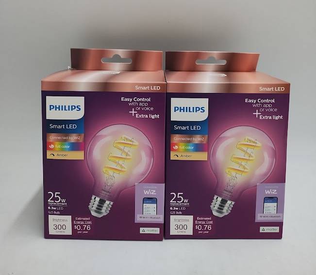 2 PACK !! Philips Smart 40W Clear Color Filament G25 1P: LED Light Bulb