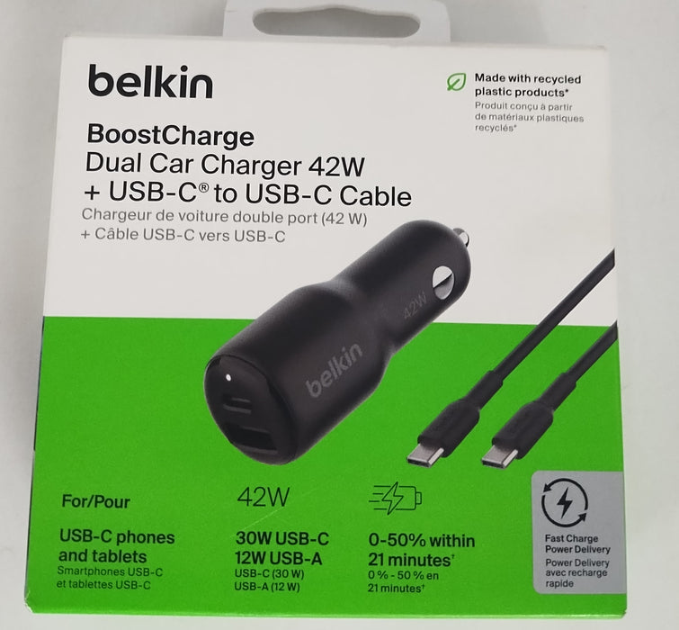 Belkin 42W Car Charger C-C Bundle - Black