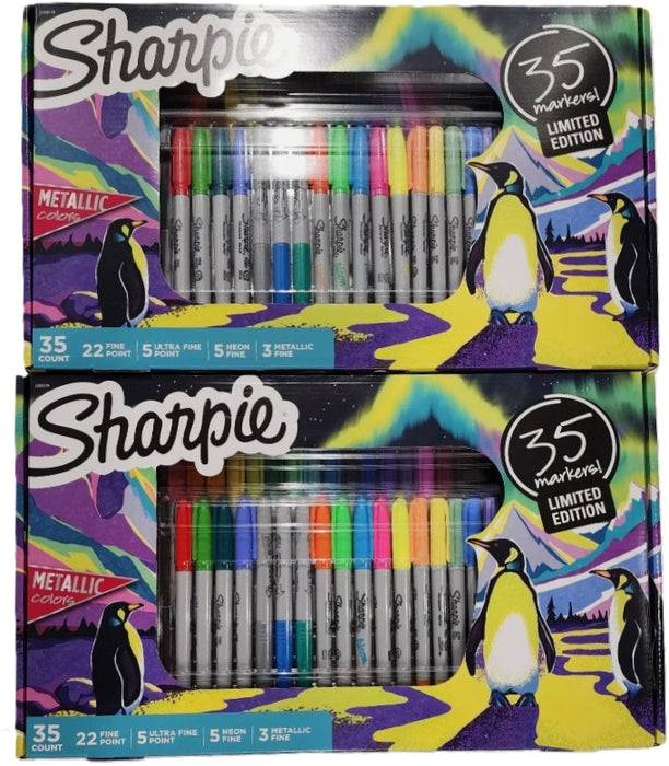 2 PACK!!! Sharpie 35pk Permanent Markers Fine Point Fast Drying, Art Supplies
