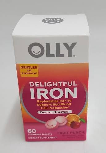 OLLY Delightful Iron Vitamin Vegan Chewable Tablets - 60ct EXP 06/10/2026