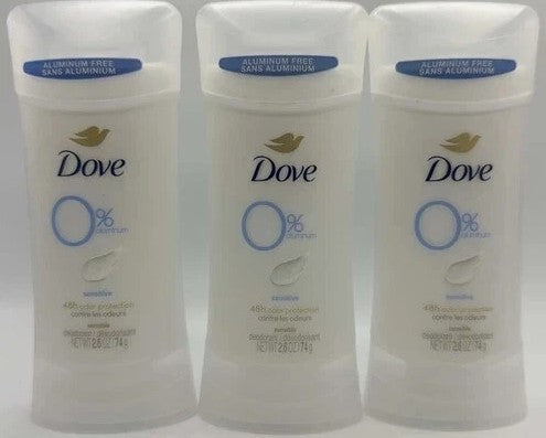 3 PACK!!! Dove Beauty 0% Aluminum Sensitive Skin Women's Deodorant Stick - 2.6oz