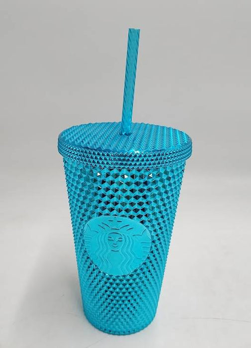 Starbucks 2023 Metallic Chrome Teal Blue Bling Studded Cup 16 oz. Tumbler