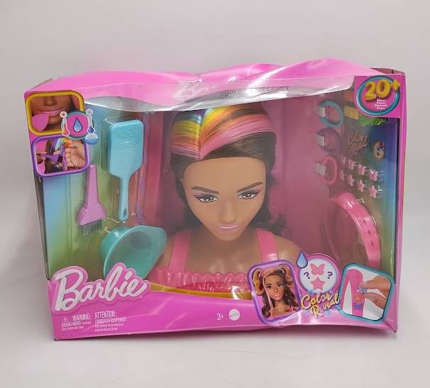 Barbie Totally Hair Neon Rainbow Deluxe Styling Head Brown Hair SEE DETAILS