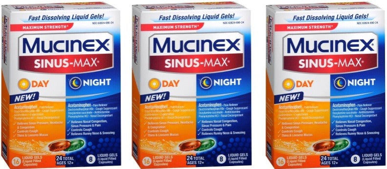 3 PACK!!! Mucinex Max Strength - Day & Night - Liquid Gels - 24 ct EXP 02/26