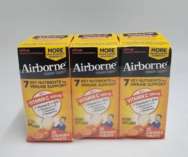 3 PACK!! Airborne Immune Support Supplement Chewables - Citrus EXP 09/2026
