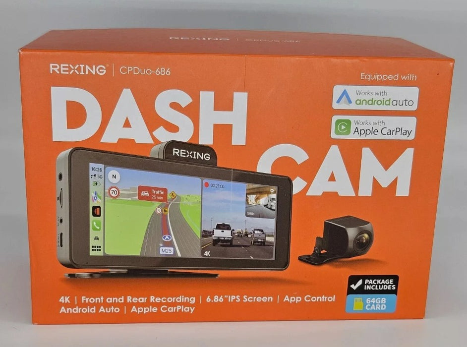 Rexing Wireless Apple CarPlay & Android Auto Display with 4K Dash Cam: Vehicle Electronics Accessory