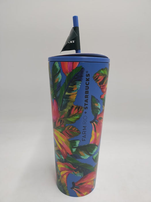 Starbucks Farm Rio Radiant Blue Floral Banana Mix 24oz SS Lined Tumbler 2025