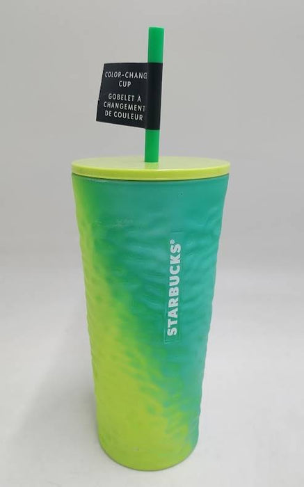 STARBUCKS 2025 Color Change Ripple Glass Green Yellow - READ DESCRIPTION
