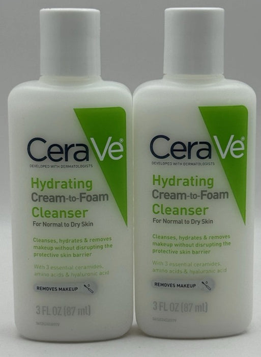 2 PACK!!! CeraVe Hydrating Cream-to-Foam Face Wash - 3 fl oz