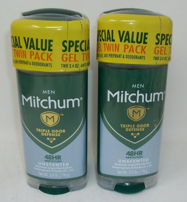 LOT OF 2!!! Mitchum Antiperspirant & Deodorant 2 Pack Gel Stick, Unscented-3.4oz