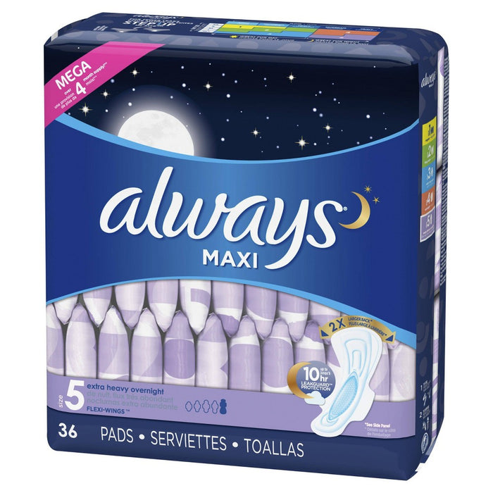 Always Maxi Extra Heavy Overnight Pads - Size 5 - 36ct