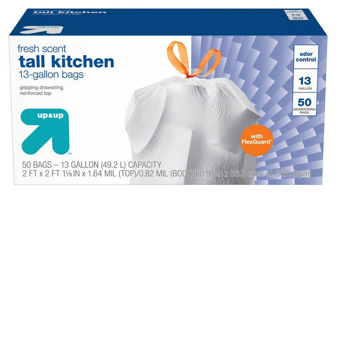 FlexGuard Tall Kitchen Drawstring Trash Bags - Fresh Scent - 13 Gallon - 50ct - Up&Up&