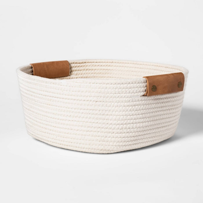 Decorative Coiled Rope Square Base Tapered Basket Small White 13" - Threshold&