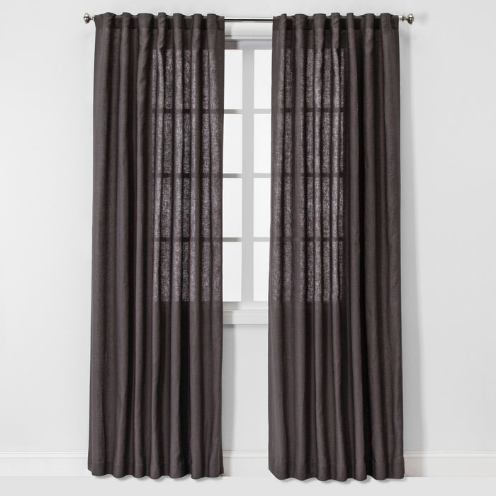 108"x54" Light Filtering Linen Curtain Panel Brown/Dark Gray - Threshold&