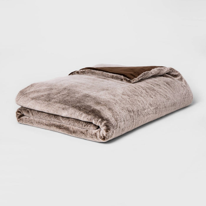 55" x 80" 15lbs Faux Fur Weighted Blanket with Removable Cover Brown - Threshold& (LOCAL PICKUP ONLY)