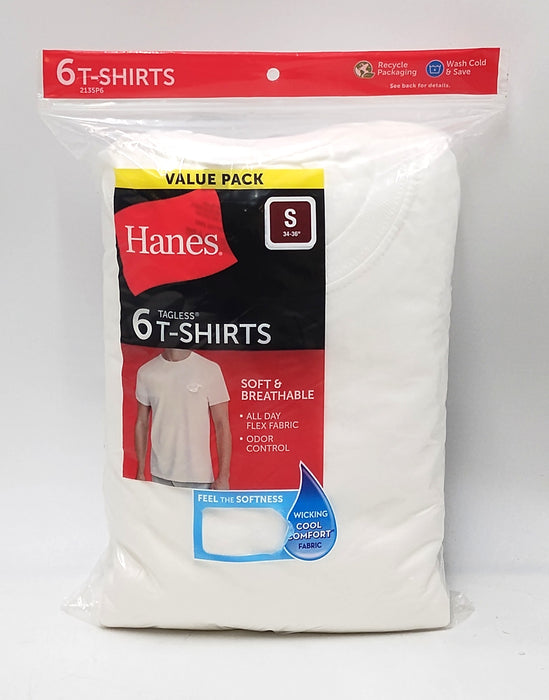 Hanes Men's 6Pk Crew Neck T-Shirts With Fresh IQ - Small - White