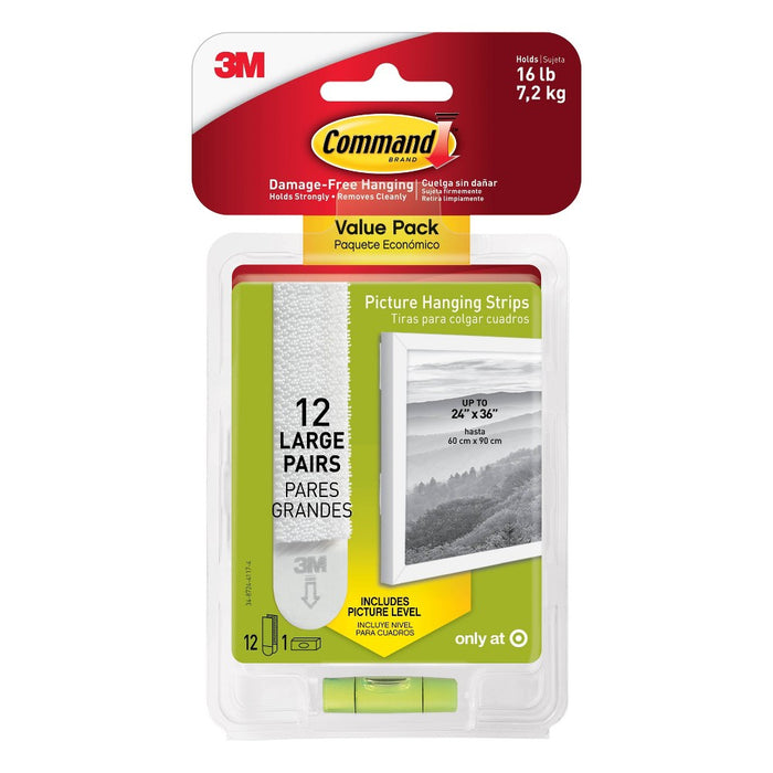 Command Large Sized Picture Hanging Strips (12 Sets of Strips) White
