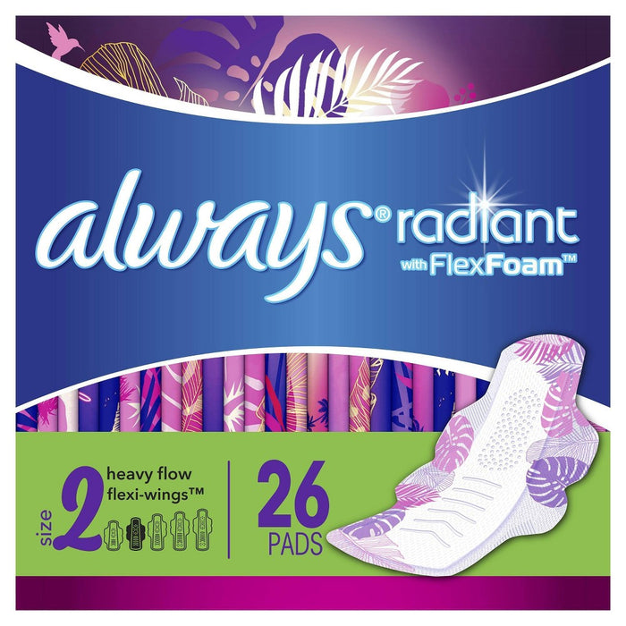 Always Radiant Heavy Flow Absorbency Avec Flex Foam Pads - Scented - Size 1 - 26ct