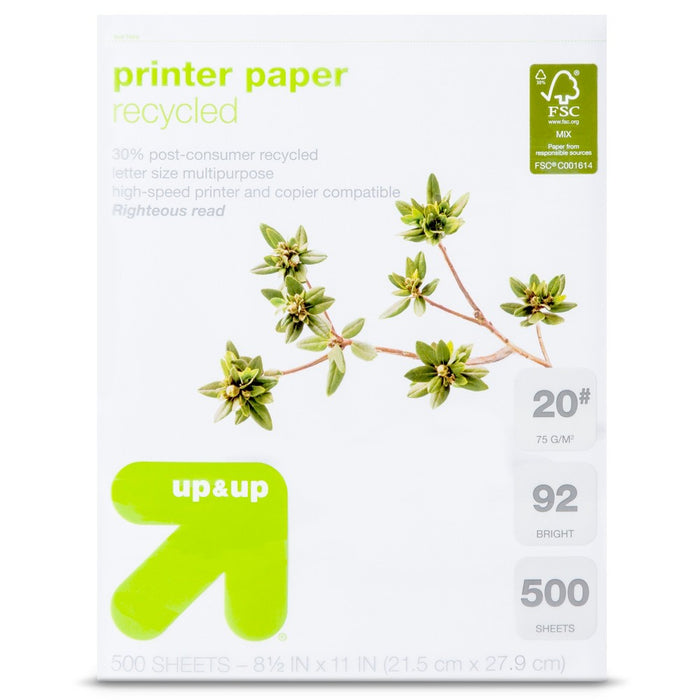 Recycled Printer Paper Letter Size 20lb 500ct White - Up&Up&