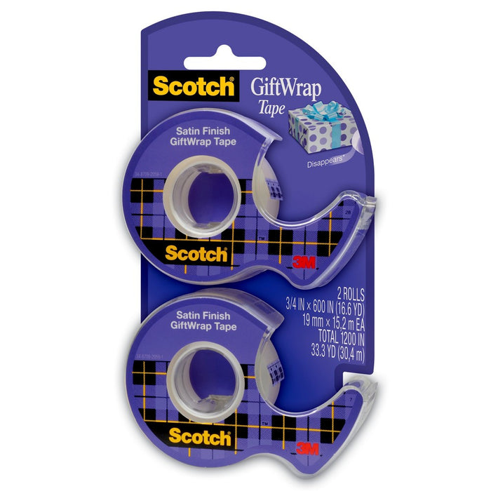 Scotch 2pk Gift Wrap Tape Satin Finish 3/4" x 600"*