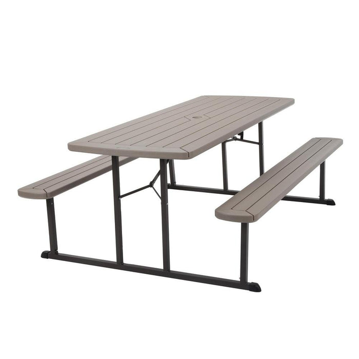COSCO Outdoor Living 6 Ft. Folding Picnic Table, Taupe Wood Grain With Brown Legs (LOCAL PICKUP ONLY)