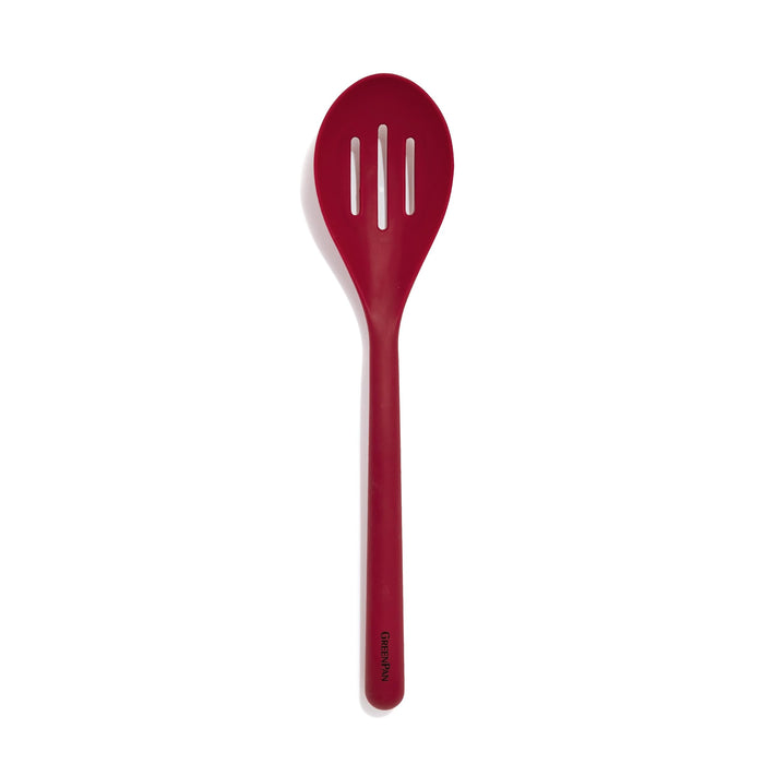 Greenpan Silicone Slotted Spoon, Cooking Kitchen Utensil, Mixing Stirring Serving, Flexible Rubber Nonstick Cookware, Rigid Steel Core Heat-Resistant, Anti-Slip Handle, BPA-Free, Dishwasher Safe, Red