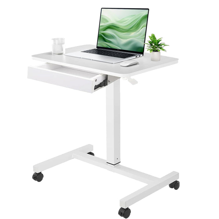 CLATINA Mobile Laptop Standing Desk, Height Adjustable Teacher Podium With Lockable Wheels, Adjustable Work Table With Drawer, Computer Cart Overbed Table For Home Office Classroom, White (LOCAL PICKUP ONLY)