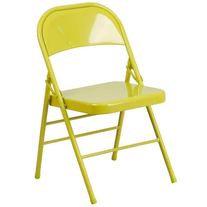 Flash Furniture HERCULES COLORBURST Series Twisted Citron Triple Braced & Double Hinged Metal Folding Chair (LOCAL PICKUP ONLY)