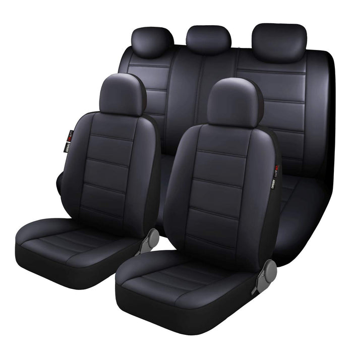 P&J AUTO Premium PU Leather Car Seat Cover Full Set In 11Pcs Universal Fit For Most Cars Suvs Trucks Vans Airbag Compatible Black