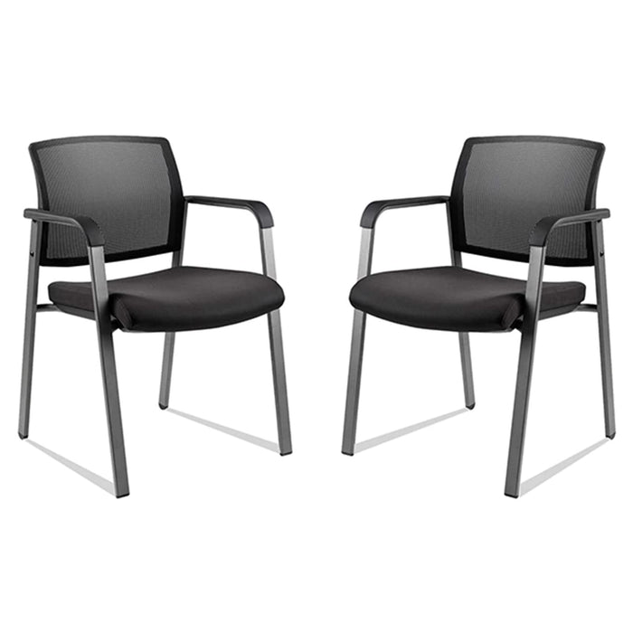 CLATINA Mesh Back Stacking Arm Chairs With Upholstered Fabric Seat And Ergonomic Lumbar Support For Office School Church Guest Reception Black 2 Pack Set (LOCAL PICKUP ONLY)