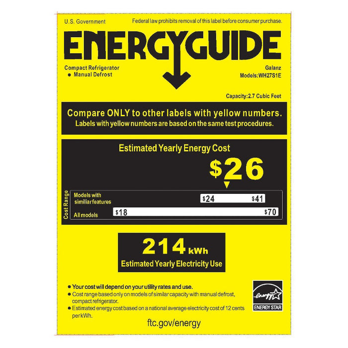 Whirlpool 2.7 cu ft Mini Refrigerator Stainless Steel BC-75A (LOCAL PICKUP ONLY)