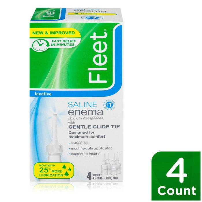 Fleet Laxative Saline Enema for Adult Constipation - 4 Bottles - 4.5 fl oz
