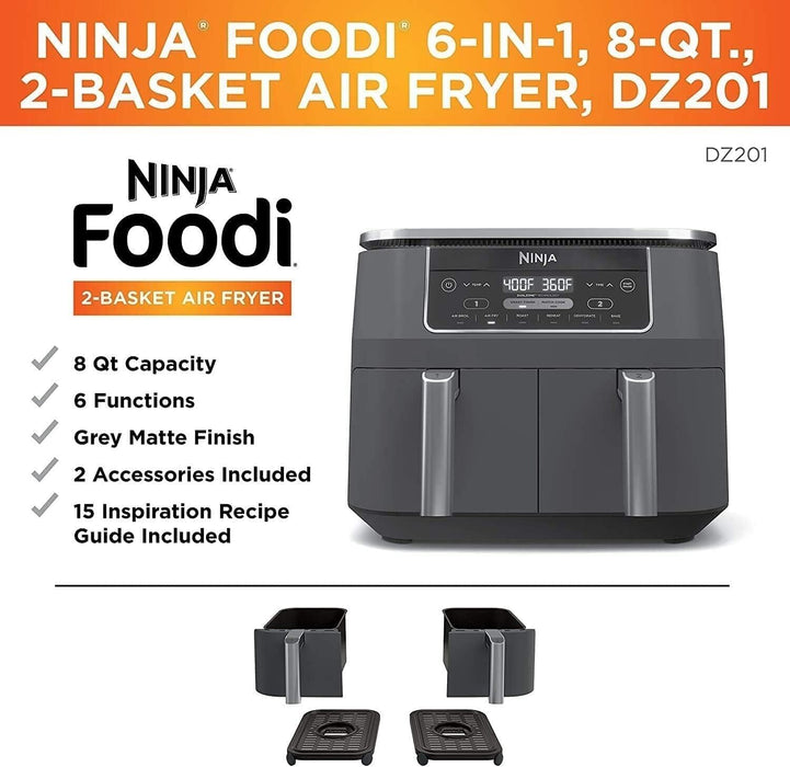 Ninja DZ100 Foodi 4-in-1 2-Basket Air Fryer DualZone Technology, 8-Quart
