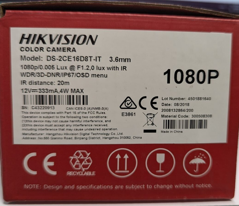 Hikvision 2MP DS-2CE16D8T-IT 3.6mm EXIR Bullet Camera